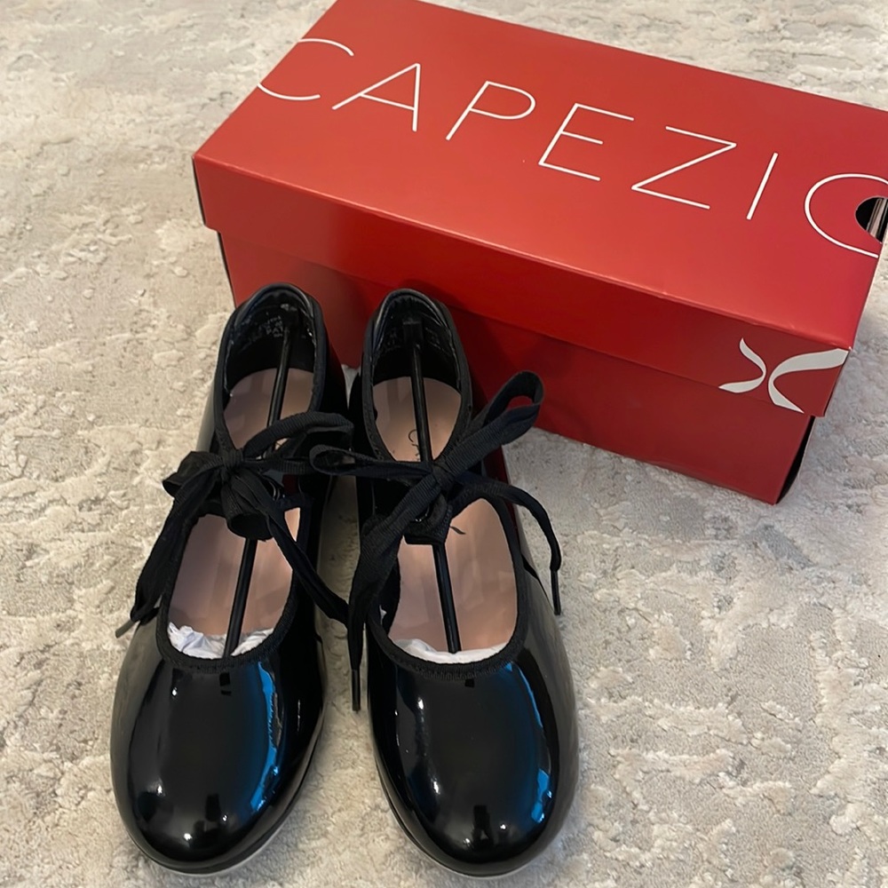 Capezio Child "Jr. Tyette" Ribbon Tie Tap Shoes/Black/12.5